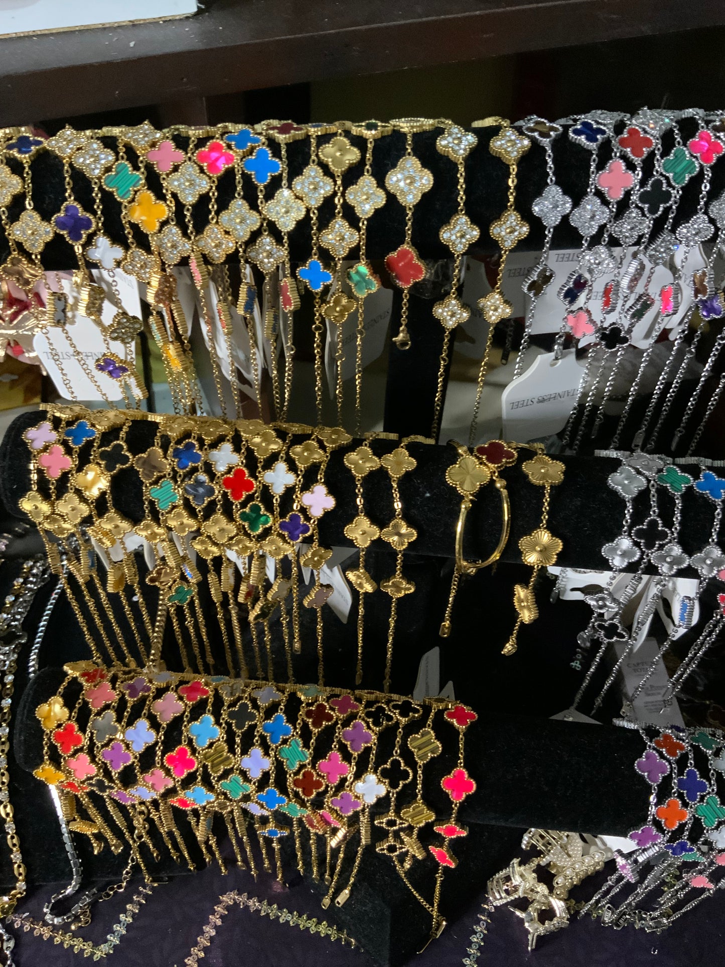18k Gold Plated Stainless Steel Fashion clover stones bracelets