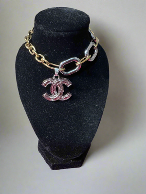 18k GP Handmade Bracelet with stampted designer zipper pull Bracelet
