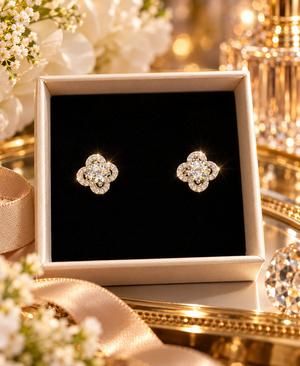 1ct Moissanite Clover Stud Earrings Women's GRA Certified 6.5mm D Color