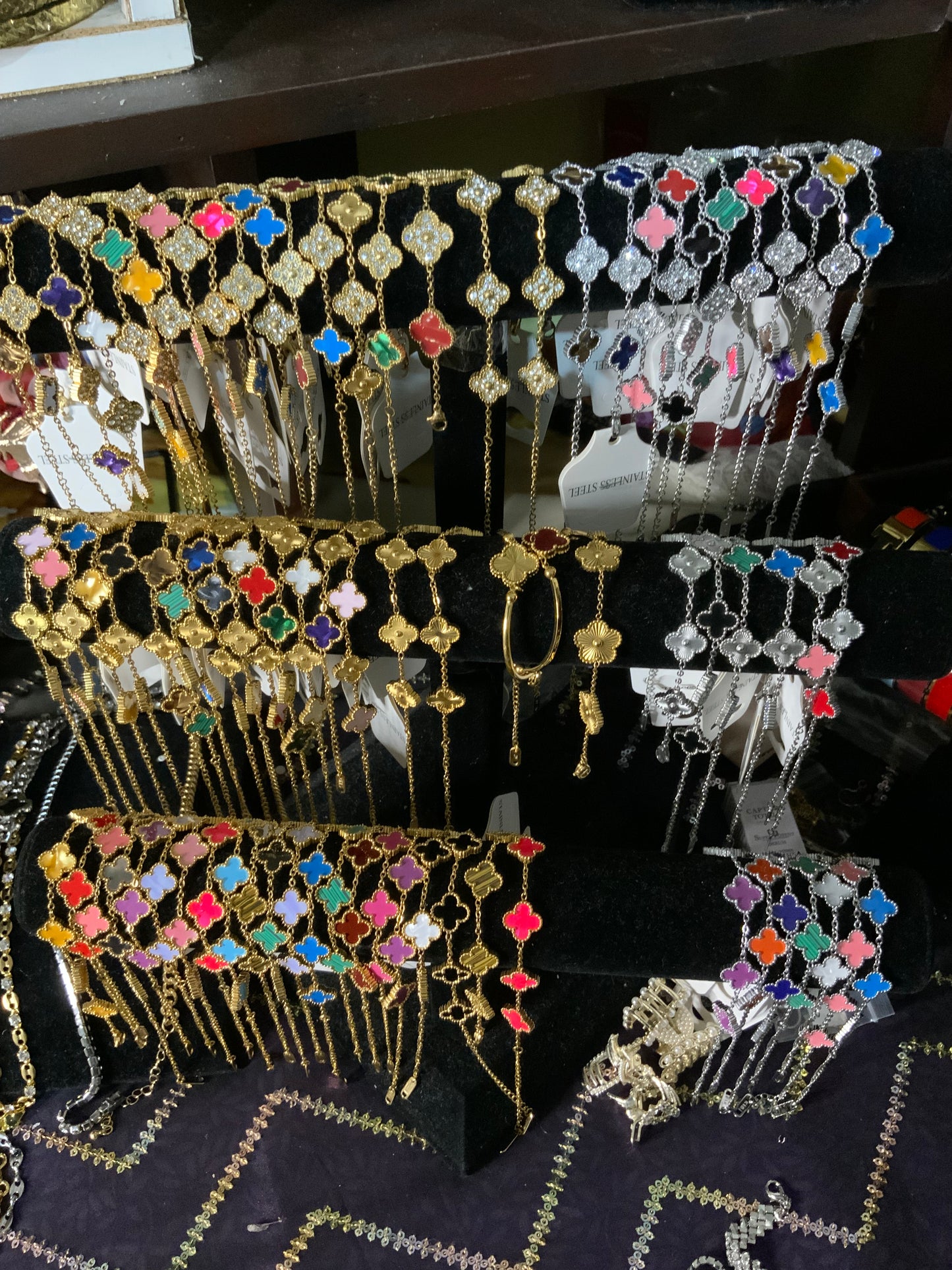 18k Gold Plated Stainless Steel Fashion clover stones bracelets