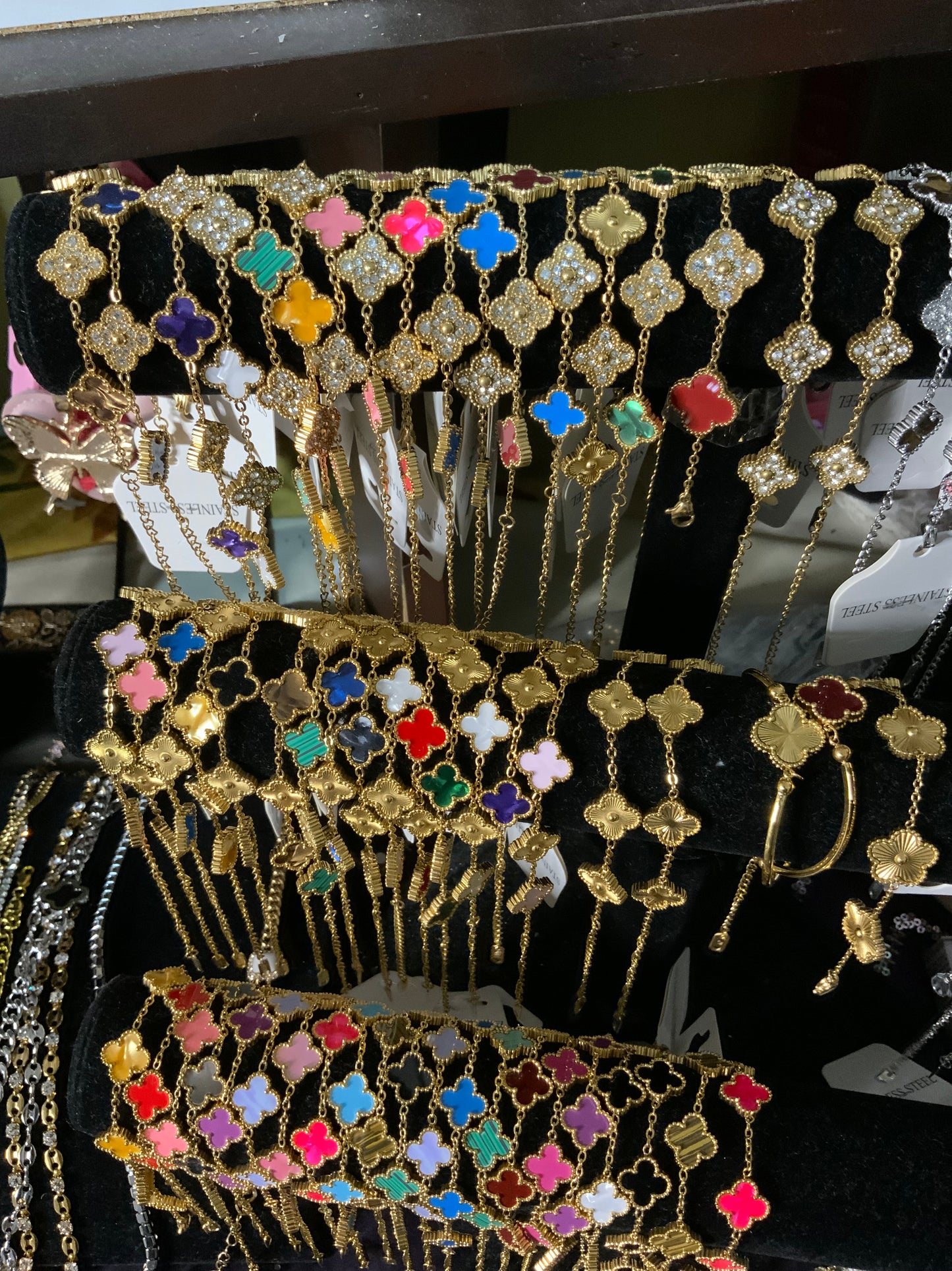 18k Gold Plated Stainless Steel Fashion clover stones bracelets