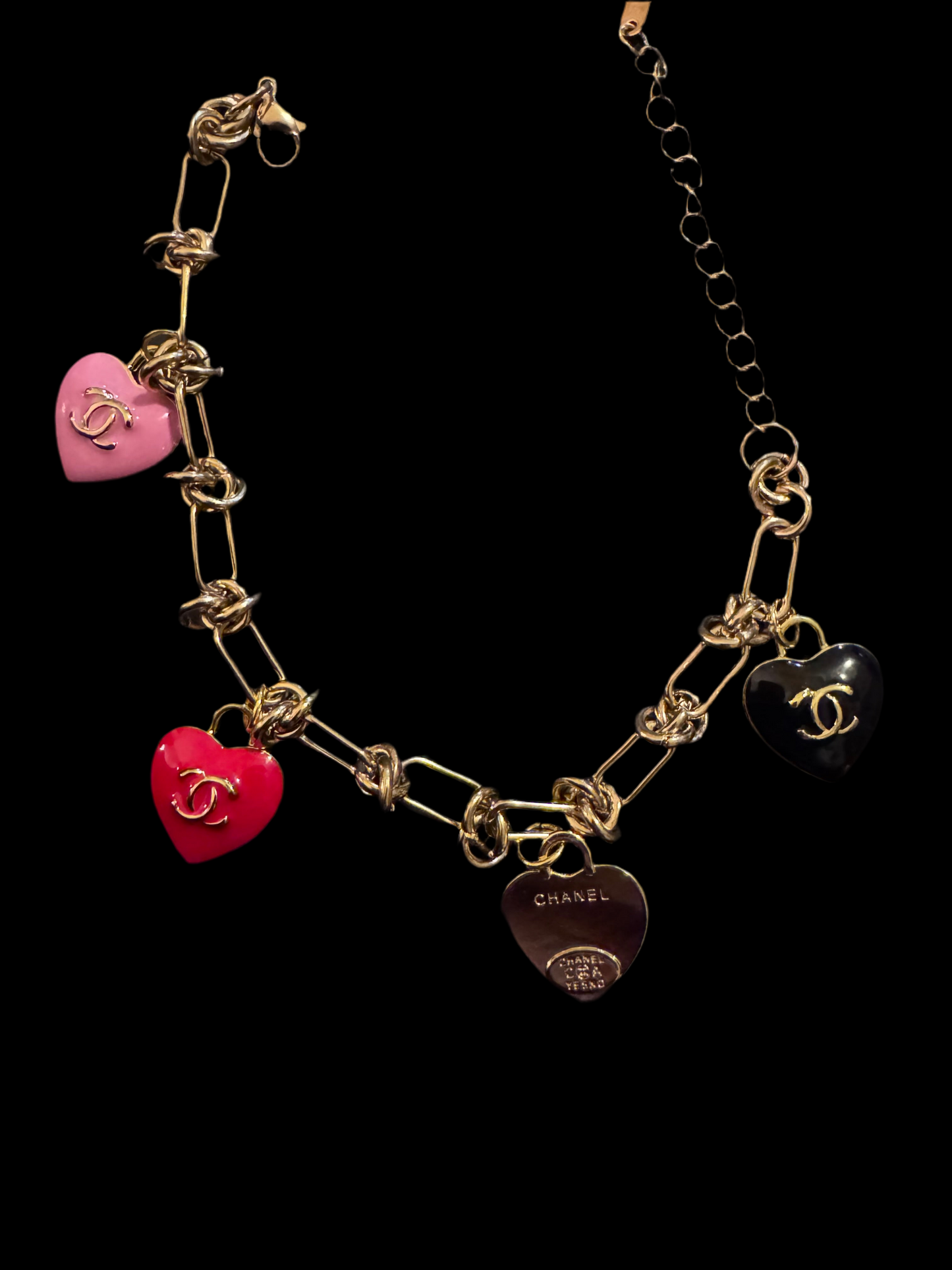 Zipper pull stamped unique Heart Charm Bracelet