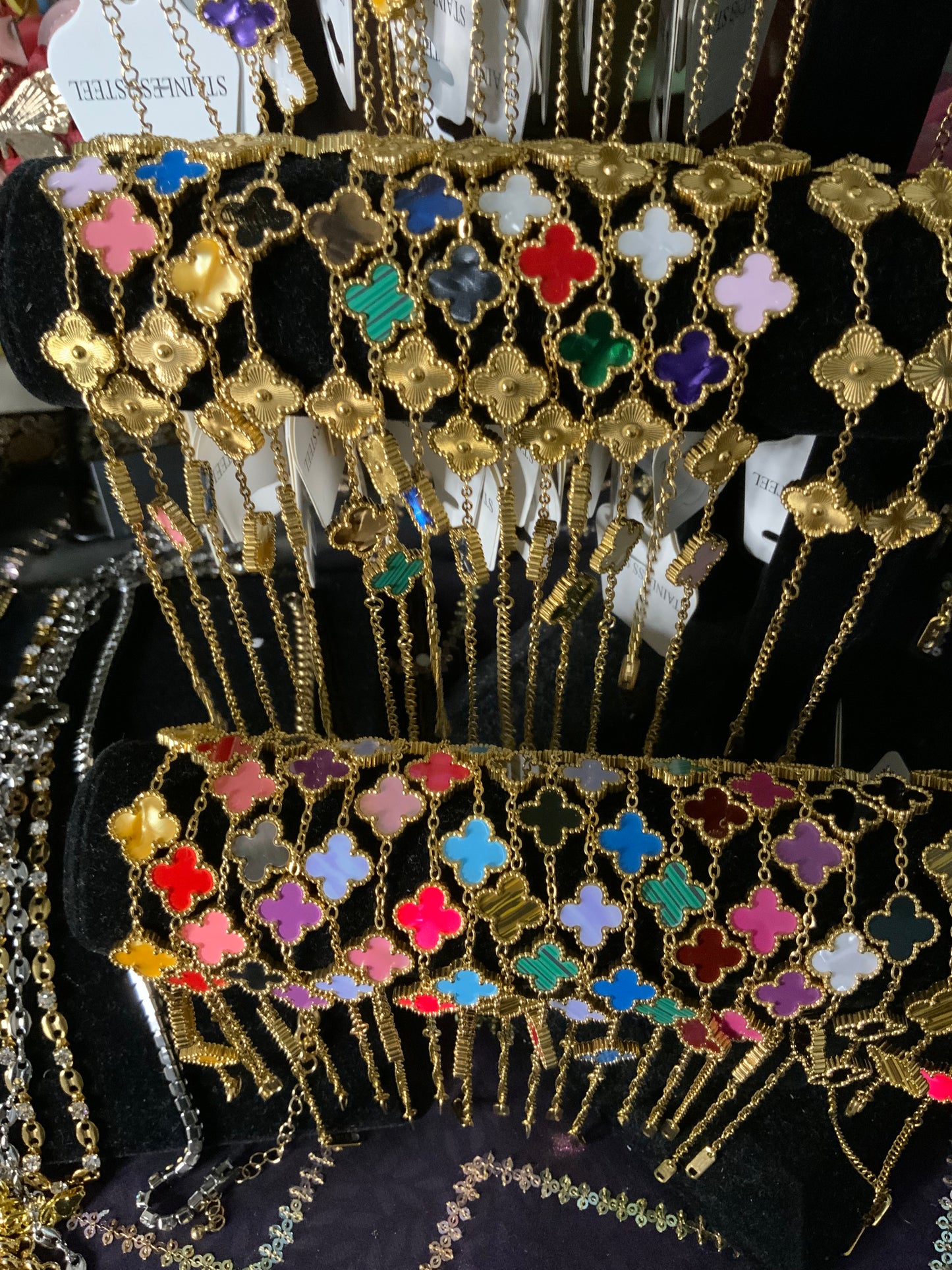 18k Gold Plated Stainless Steel Fashion clover stones bracelets