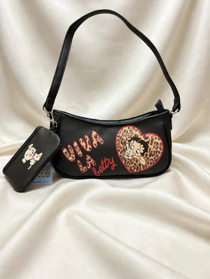 Betty Boop Wild Betty shoulder bag with leopard heart graphic, front view