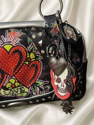 Ed Hardy Red Crystal Heart Tattoo Satchel charms
