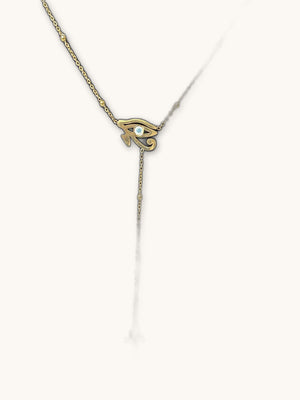Gold Eye of Horus Ankh Lariat Necklace