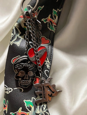 Ed Hardy hobo charm cluster closeup skull heart EH