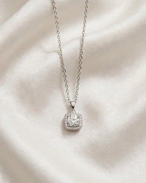 1ct Moissanite Cushion Halo Pendant Necklace Women's Bar Chain