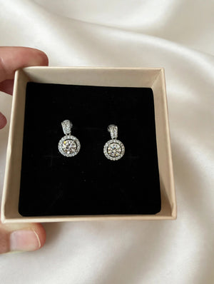 Moissanite Round Coin Disc Drop Earrings