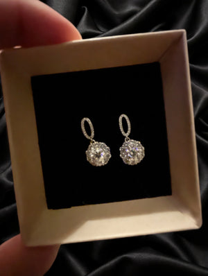 1ct Moissanite Halo Drop Dangle Earrings Women's 6.5mm Silver Plated Copper