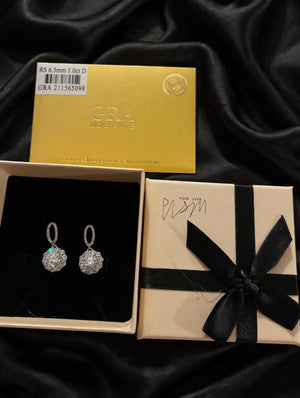 1ct Moissanite Halo Drop Dangle Earrings Women's 6.5mm Silver Plated Copper