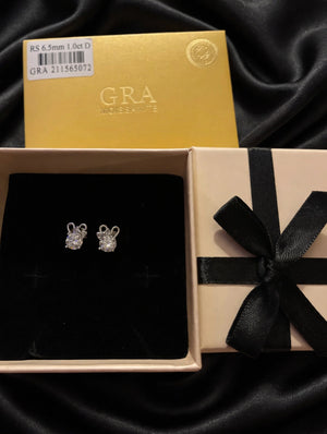 1ct Moissanite Stud Earrings Women's GRA Certified 6.5mm D Color