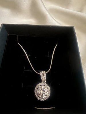 1ct Moissanite Oval Halo Pendant Necklace Women's Snake Chain