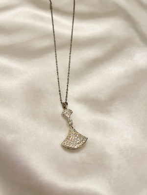 Pave Fan Pendant Necklace - Silver Tone - photo 1