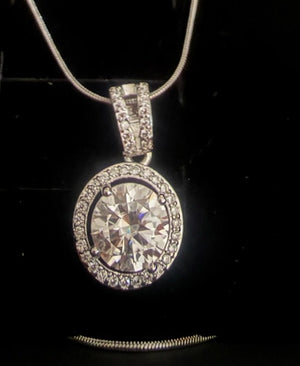 1ct Moissanite Oval Halo Pendant Necklace Women's Snake Chain