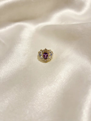 Purple Flower Halo Ring, Adjustable - Gold Tone - photo 1
