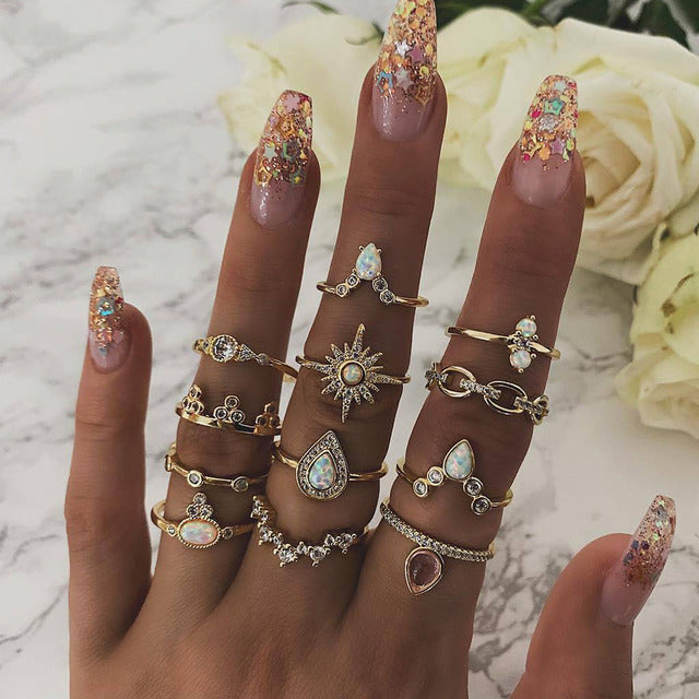 9pcs/set Boho Vintage Wedding Ring Set For Women Bohemian Jewelr