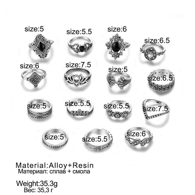 9pcs/set Boho Vintage Wedding Ring Set For Women Bohemian Jewelr