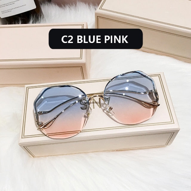 Fashion Tea Gradient Sunglasses Trimmed Lens Metal Curved UV400