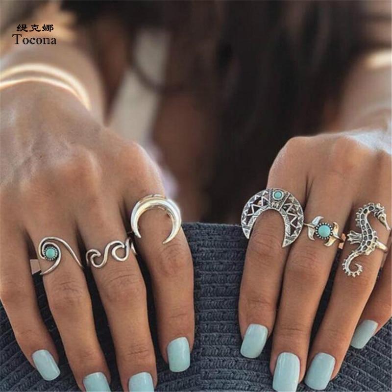 6pcs Set Bohemia Silver Knuckle Finger Midi Rings - MomProStore