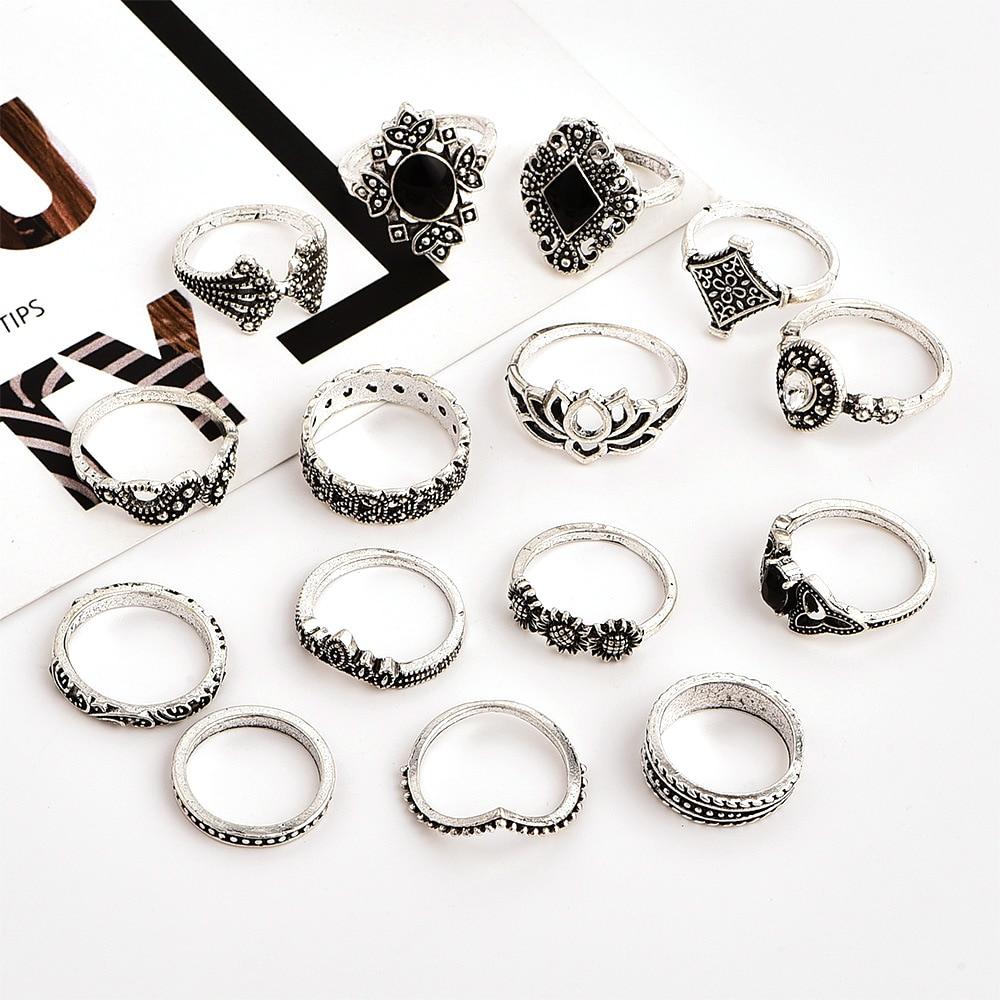 Anniversary Bohemian Retro Crystal Silver 15Pcs Ring set - MomProStore