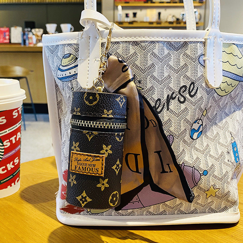 Fashion Silk Scarf Bucket Keychain - Mini Storage Bag