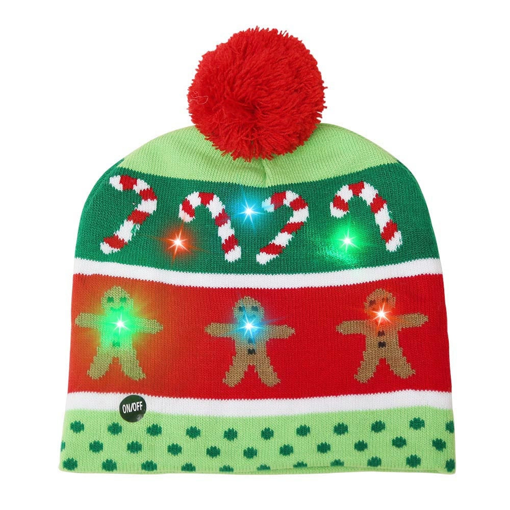 LED Light Up Christmas Hat Warm Bright Colorful Xmas Knitted Cap
