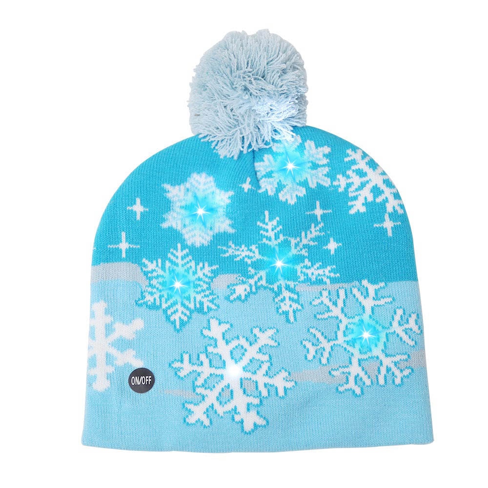 LED Light Up Christmas Hat Warm Bright Colorful Xmas Knitted Cap