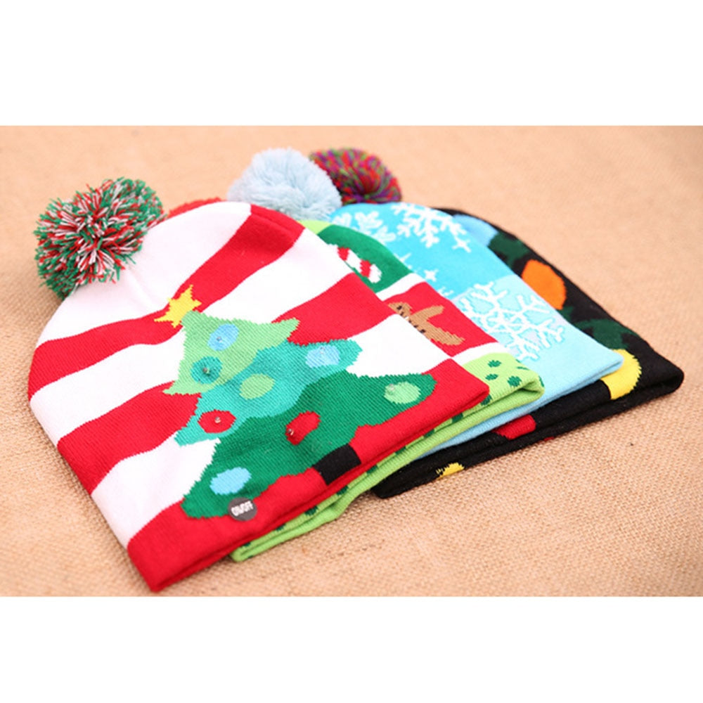 LED Light Up Christmas Hat Warm Bright Colorful Xmas Knitted Cap