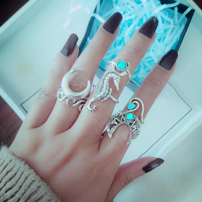 6pcs Set Bohemia Silver Knuckle Finger Midi Rings - MomProStore