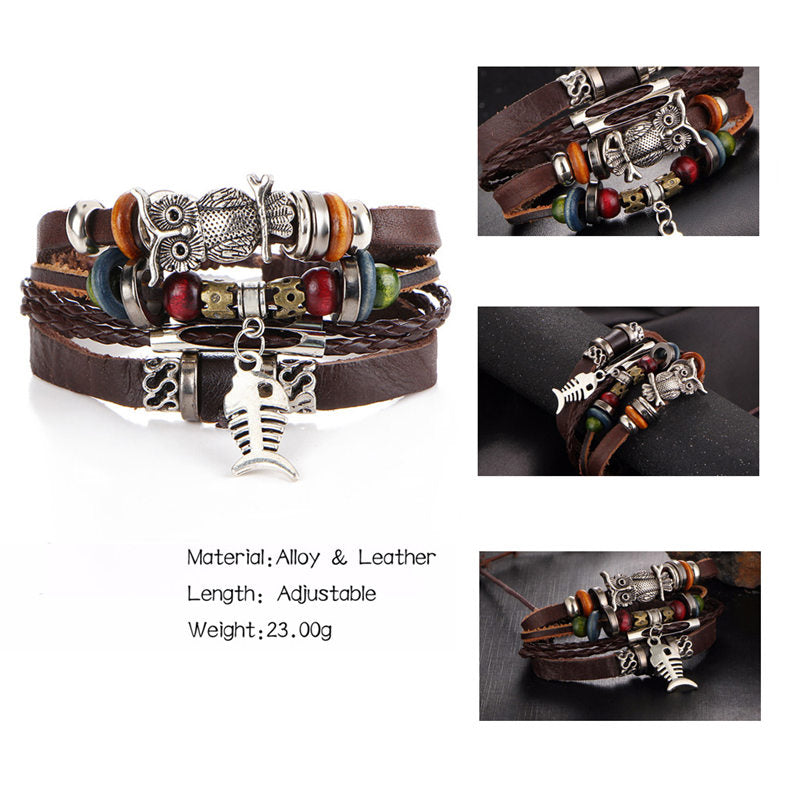 Fish Eye Vintage Punk Multi layer Leather Bracelet charm 2pcs. - MomProStore