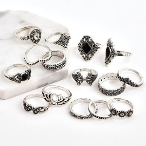 Anniversary Bohemian Retro Crystal Silver 15Pcs Ring set - MomProStore