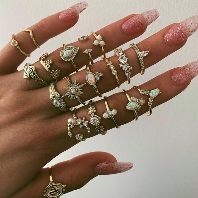 9pcs/set Boho Vintage Wedding Ring Set For Women Bohemian Jewelr