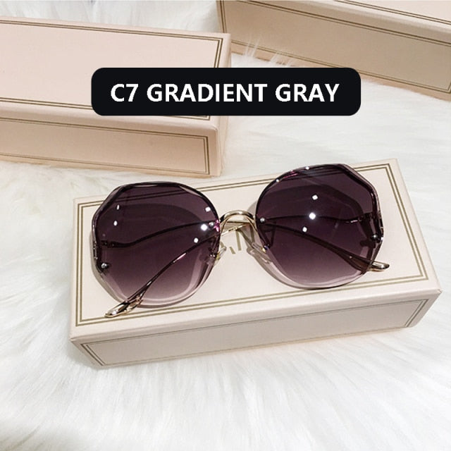 Fashion Tea Gradient Sunglasses Trimmed Lens Metal Curved UV400