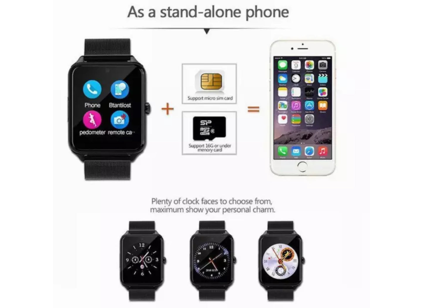 GSM Unlocked smart watch Bluetooth Facebook 40mm