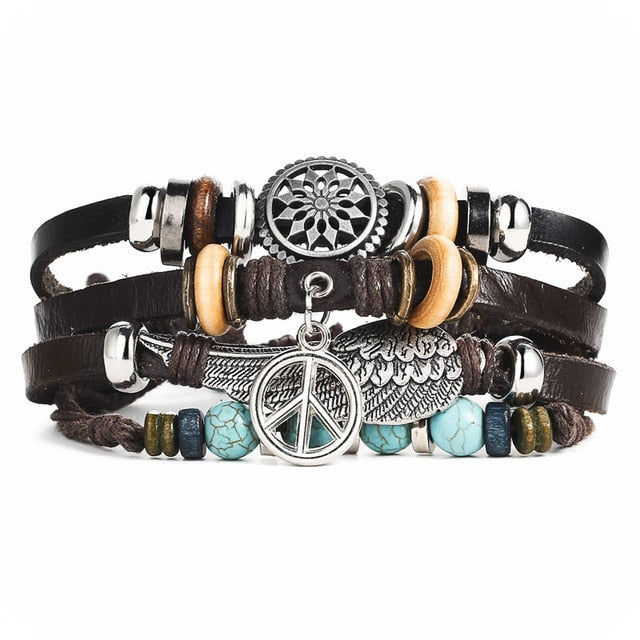 Fish Eye Vintage Punk Multi layer Leather Bracelet charm 2pcs. - MomProStore