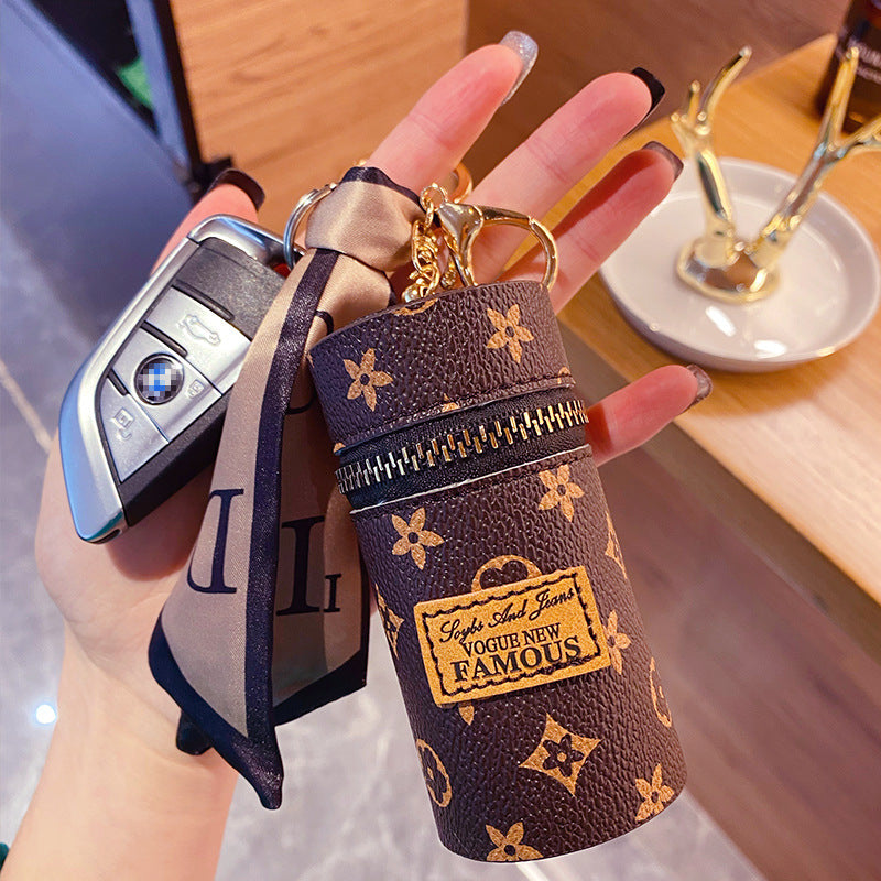 Fashion Silk Scarf Bucket Keychain - Mini Storage Bag