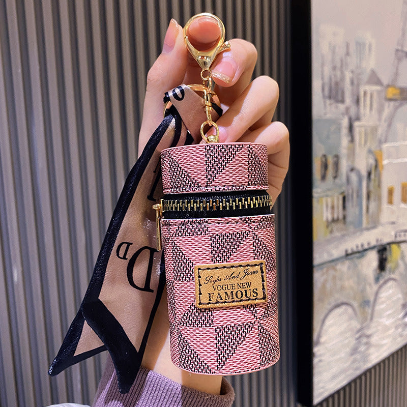 Fashion Silk Scarf Bucket Keychain - Mini Storage Bag