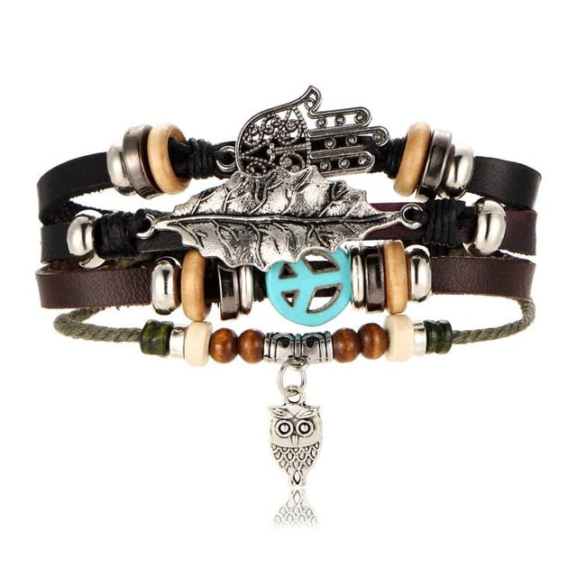 Fish Eye Vintage Punk Multi layer Leather Bracelet charm 2pcs. - MomProStore