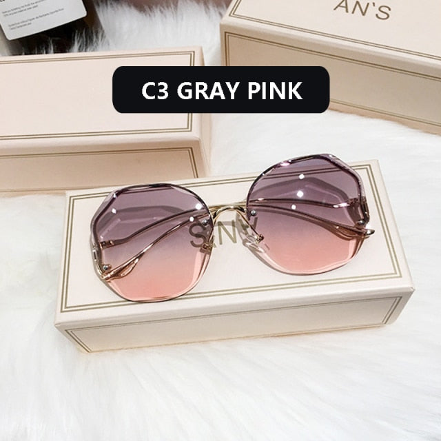 Fashion Tea Gradient Sunglasses Trimmed Lens Metal Curved UV400