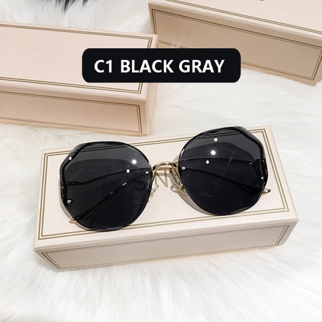 Fashion Tea Gradient Sunglasses Trimmed Lens Metal Curved UV400