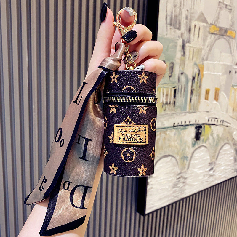Fashion Silk Scarf Bucket Keychain - Mini Storage Bag