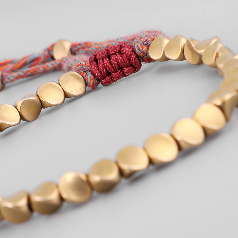 Handmade Tibetan Braided Cotton Copper Beads Bracelets