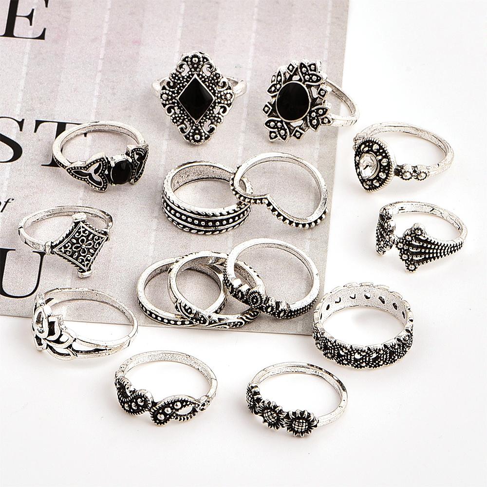 Anniversary Bohemian Retro Crystal Silver 15Pcs Ring set - MomProStore