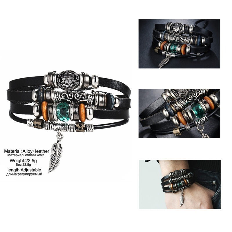 Fish Eye Vintage Punk Multi layer Leather Bracelet charm 2pcs. - MomProStore