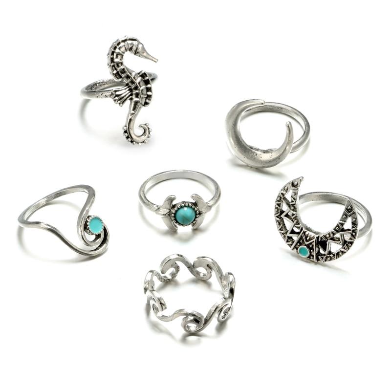 6pcs Set Bohemia Silver Knuckle Finger Midi Rings - MomProStore