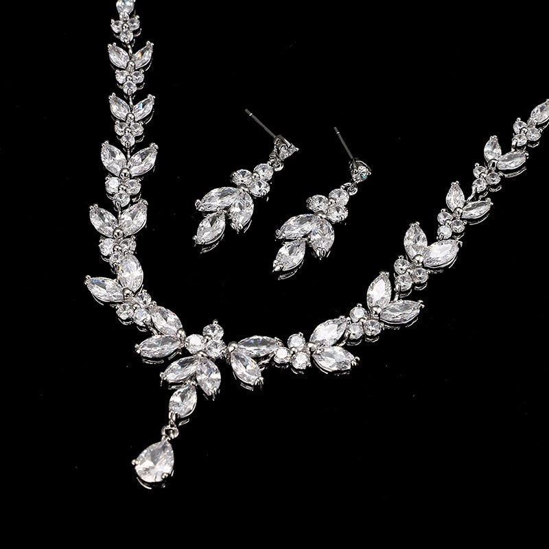 Cubic Zircon Stud Earrings & Necklace Gift