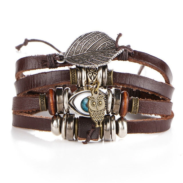 Fish Eye Vintage Punk Multi layer Leather Bracelet charm 2pcs. - MomProStore