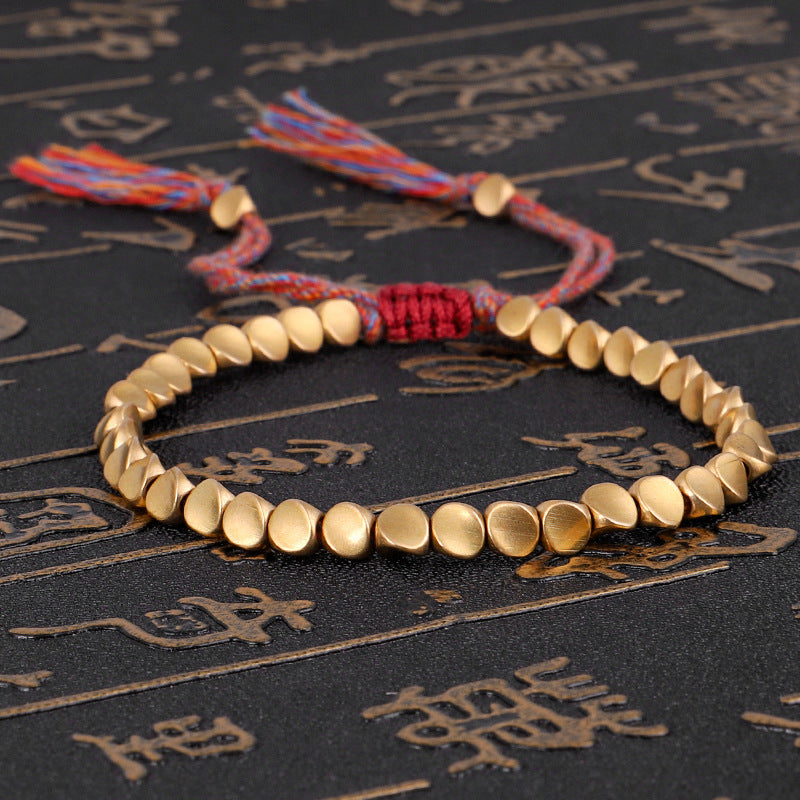 Handmade Tibetan Braided Cotton Copper Beads Bracelets