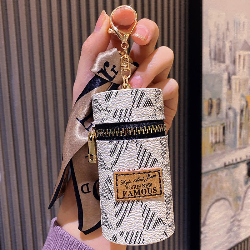 Fashion Silk Scarf Bucket Keychain - Mini Storage Bag